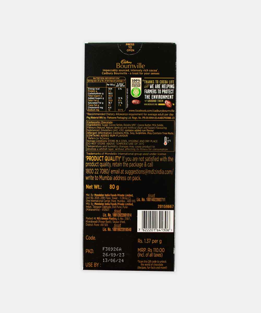 Cadbury Bournville Rum & Raisin 80 Gm - Image 2