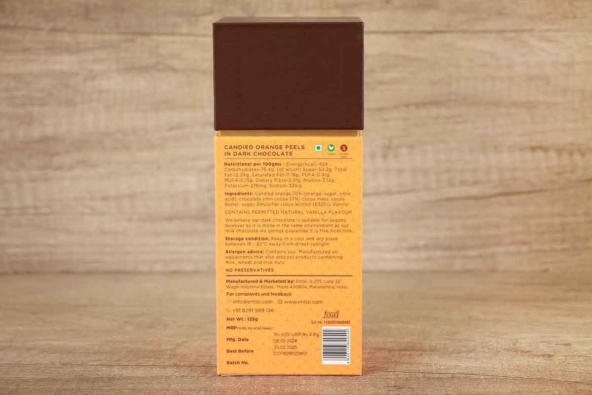 Entisi Candied Orange Peels Coated With Dark Chocolate 125 Gm - Image 2