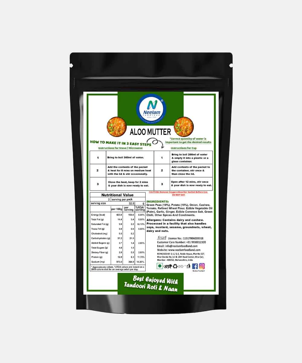 Neelam Freeze Dried Aloo Matar 75 Gm - Image 2
