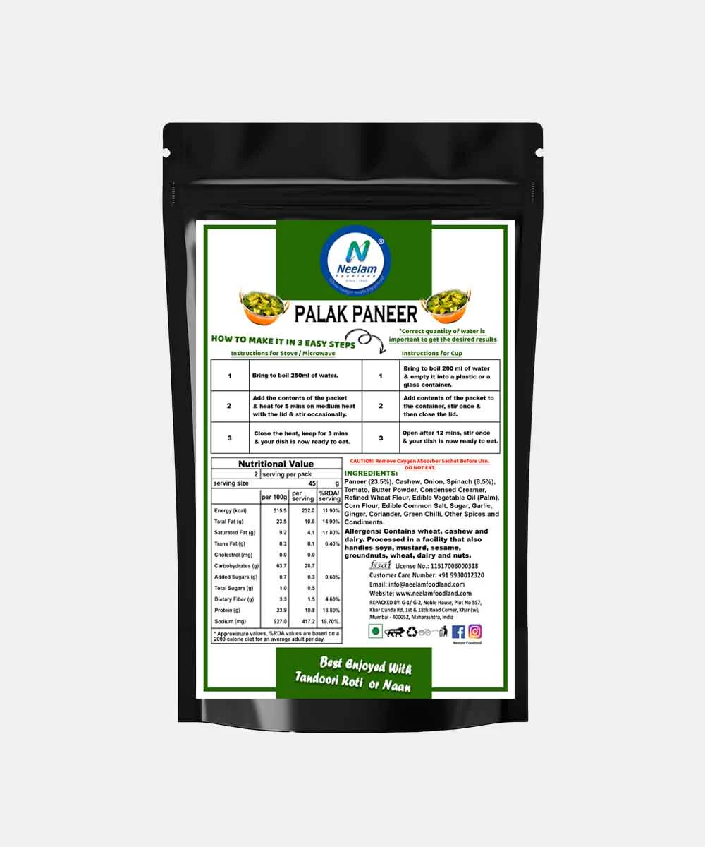 Neelam Freeze Dried Palak Paneer 80 Gm - Image 2