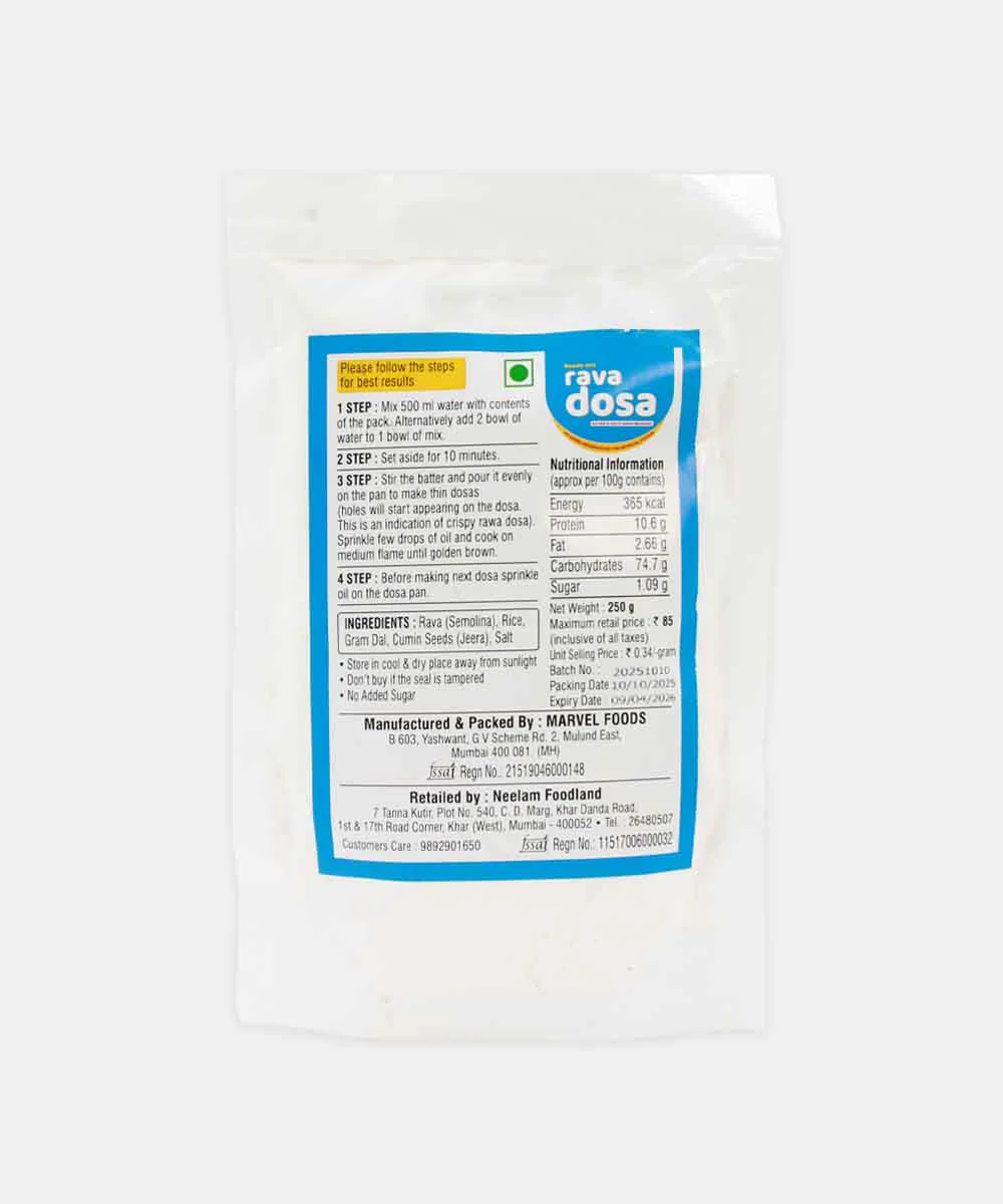 Neelam Instant Ready Mix Rava Dosa 250 Gm - Image 2