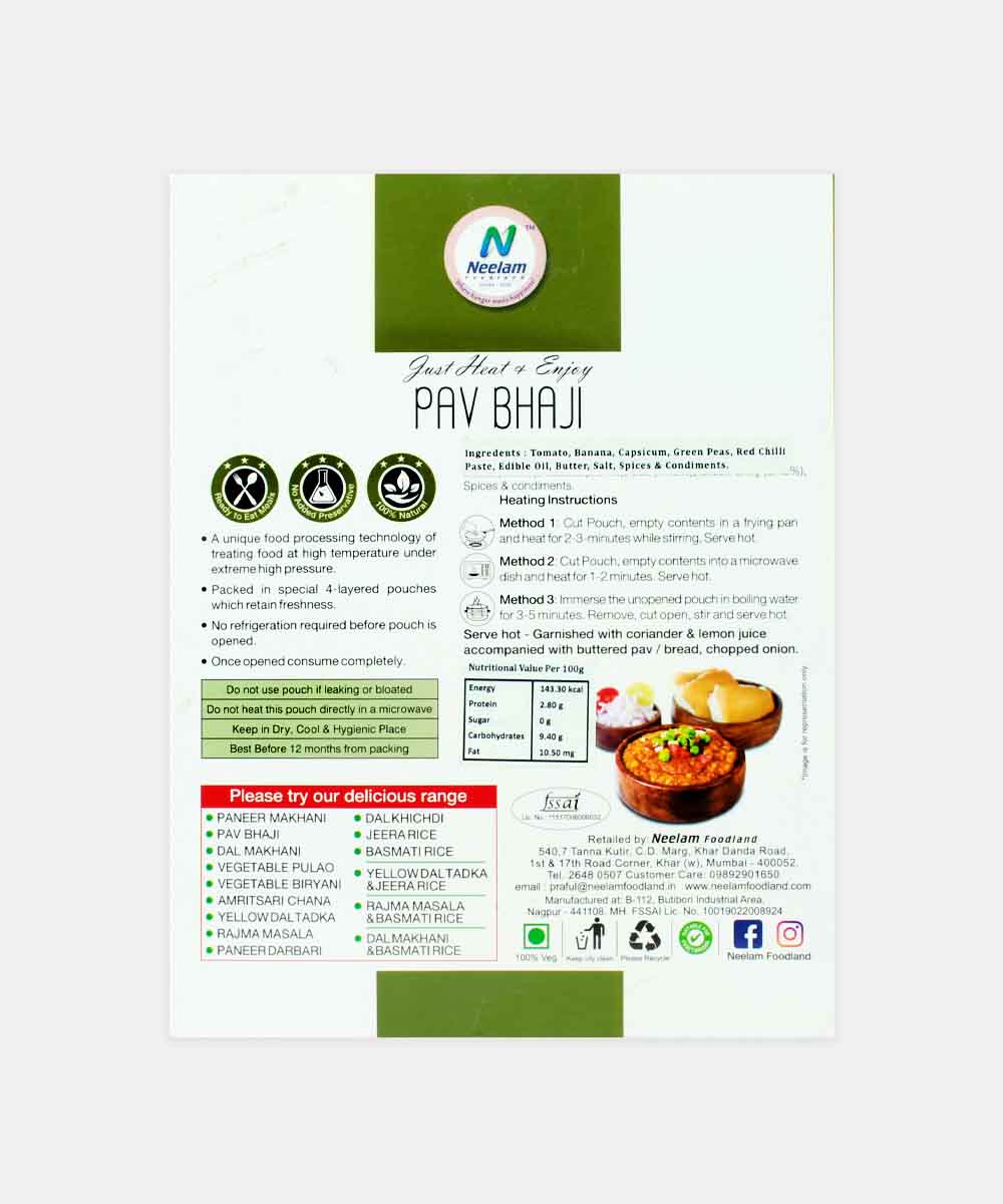 Neelam Jain Pav Bhaji Heat & Eat  285 Gm - Image 2