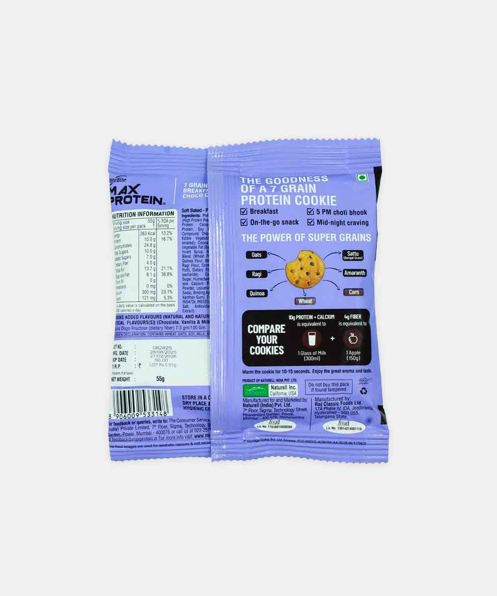 Rite Bite Max Protein 7 Grain Breakfast Choco Chips Cookie 55 Gm - Image 2