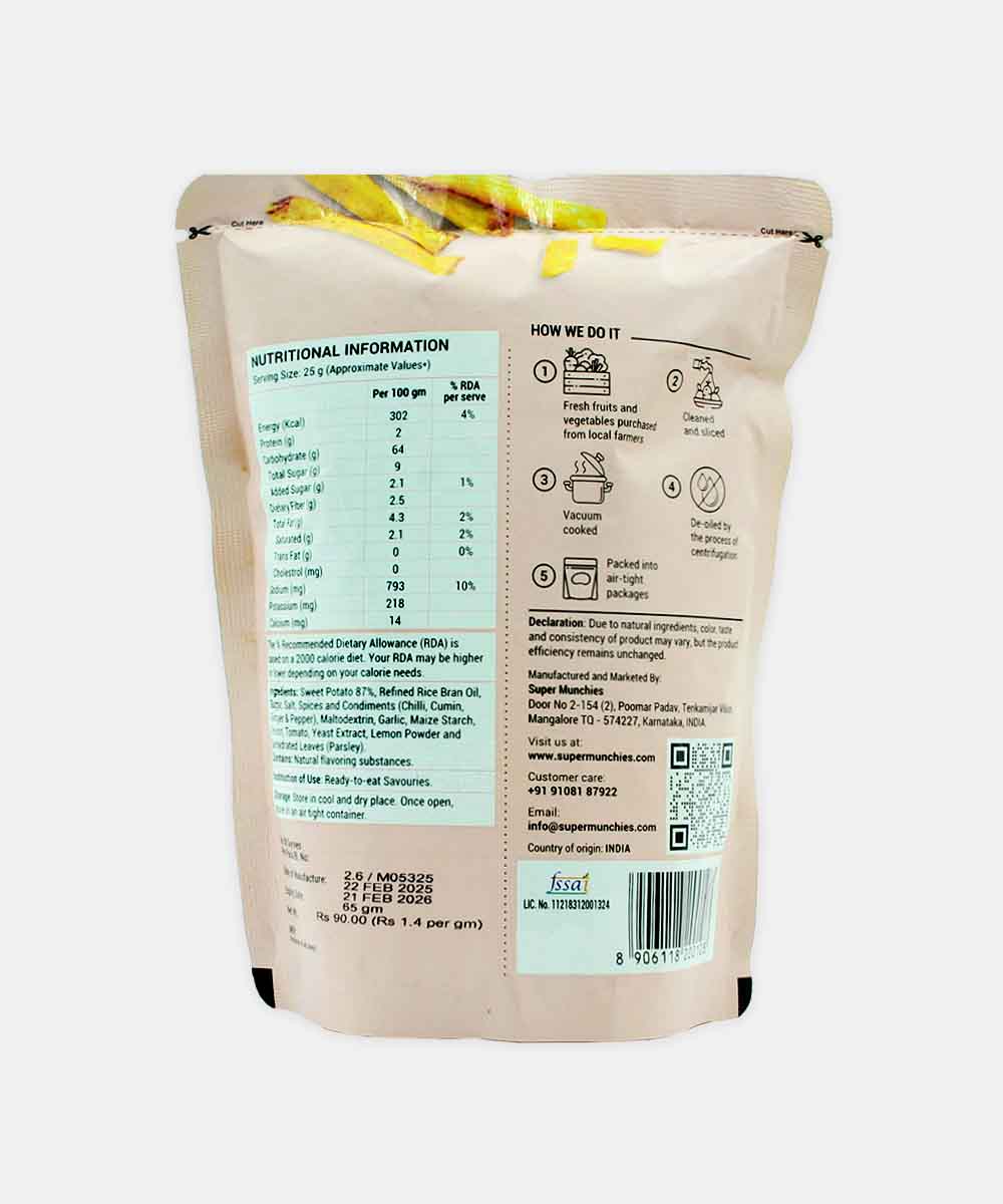 Super Munchies Tandoori Sweet Potato Chips 65 Gm - Image 2
