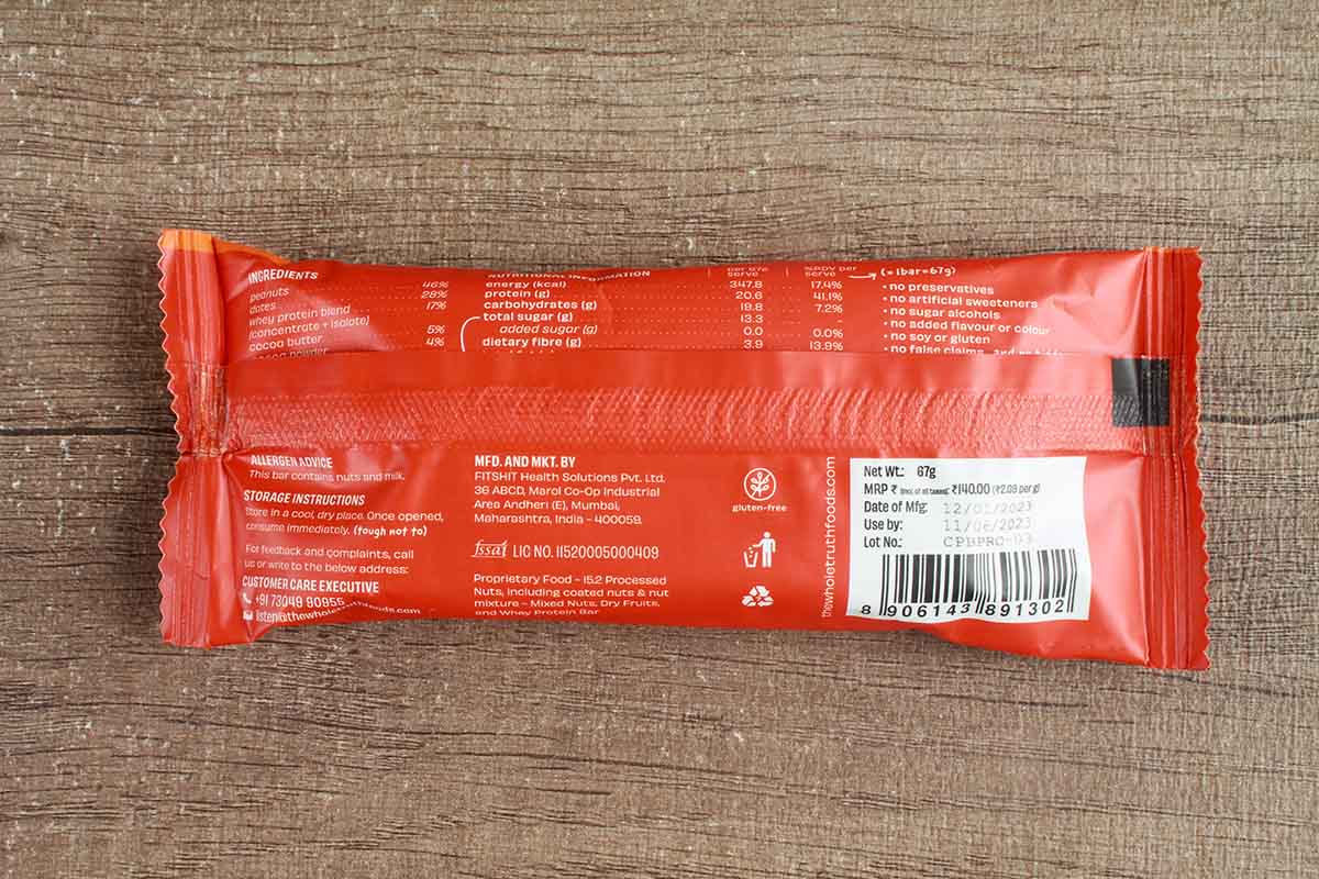 The Whole Truth Peanut Cocoa No Added Sugar Protein Bar 67 Gm - Image 2