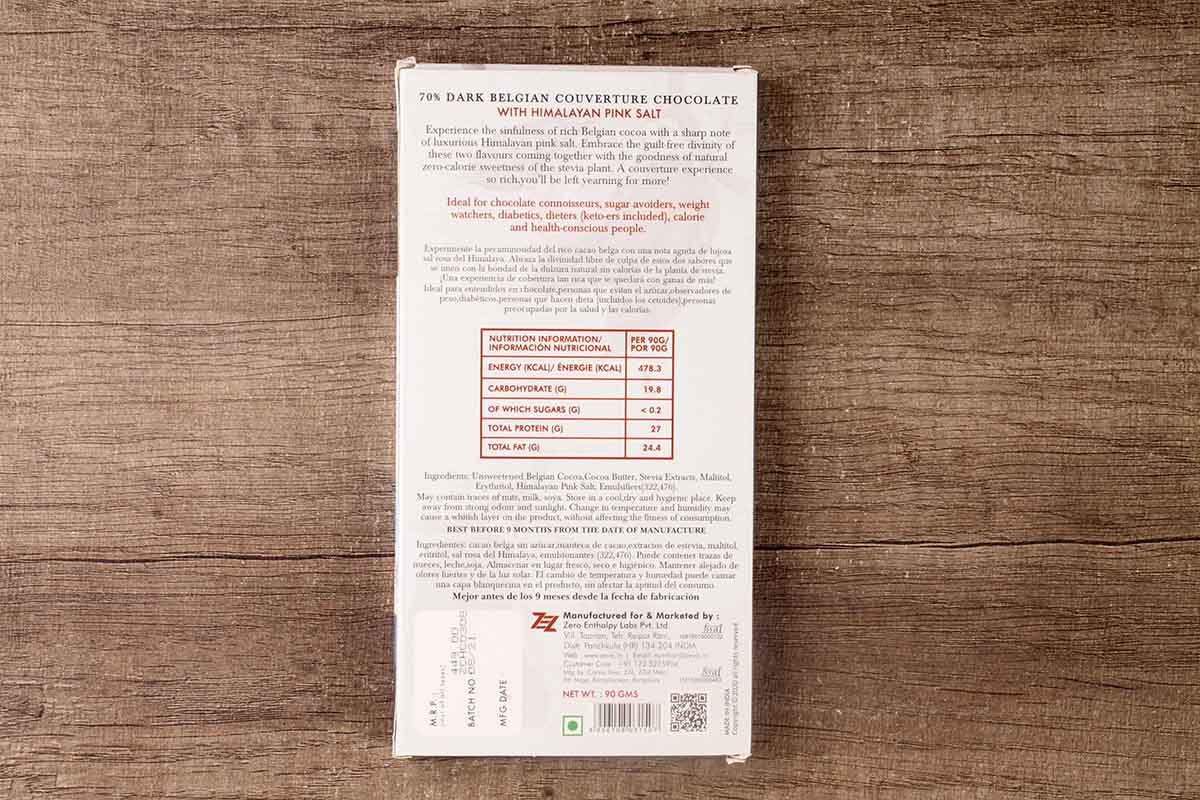 Zevic Himalayan Pink Salt 70% Dark Sugar Free Chocolate 90 Gm - Image 2