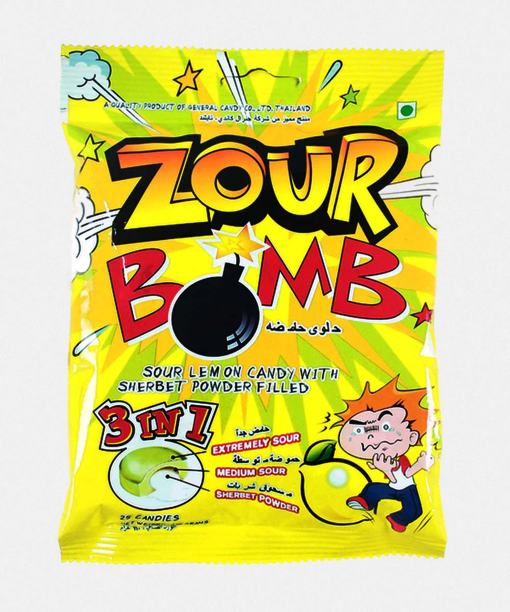 Zour Bomb Sour Lemon Candy With Sherbet Powder Filled 110 Gm